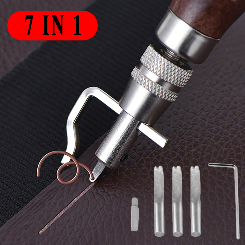 Leatherwork Edge Beveler - 7 in 1 プロ調整可能レザーステッチンググルーバーと折り目付けエッジベベラー革細工キット彫刻カッティングエッジツール SIKEZHAN