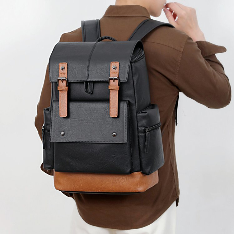 Leather Work Backpack - ニューヴィンテージメンズレザーバックパック 大容量15.6インチノートパソコンバッグ 高品質PUレザー 旅行・仕事用ショルダーバッグ モチラ