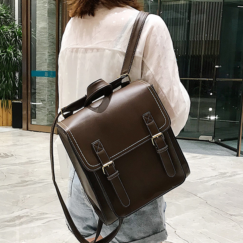 Leather Work Backpack - 女性のための合成皮革のビンテージスタイルのバックパック,女の子のためのファッショナブルなランドセル,ショルダーストラップ付きの高品質