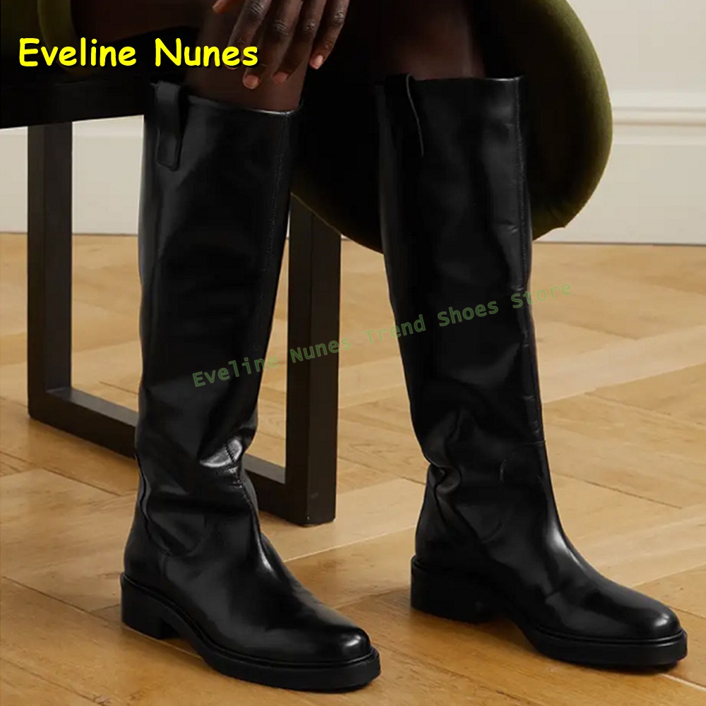 Leather Work Boots - 黒革ニーハイライディングブーツ レディース ラウンドトゥチャンキーヒール トールブーツ オフィスワークや普段使いのカジュアルウェア 夏向け
