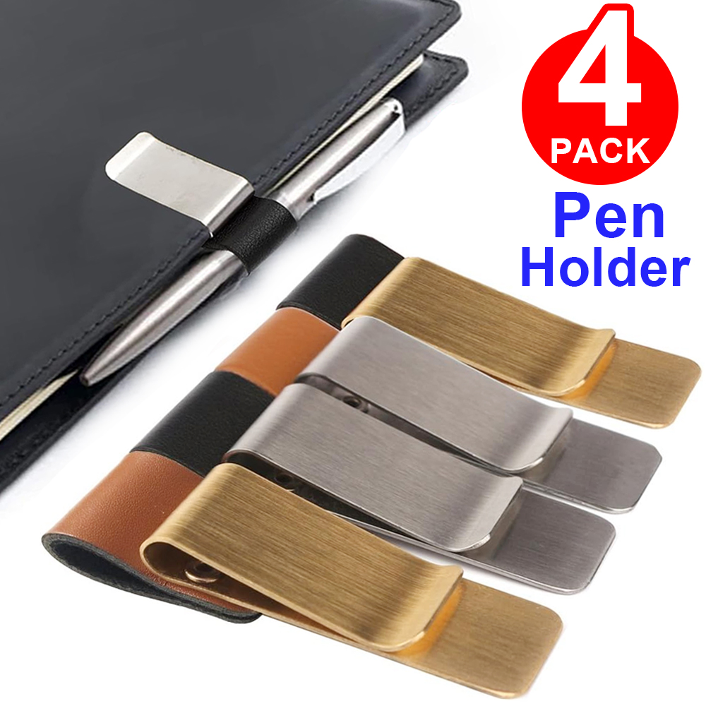 Leather Work Notebook - 手作り革製真鍮ステンレス鋼ペンホルダークリップジャーナルノートブックブックマークペーパーフォルダーライティングオフィス用品ペンループ