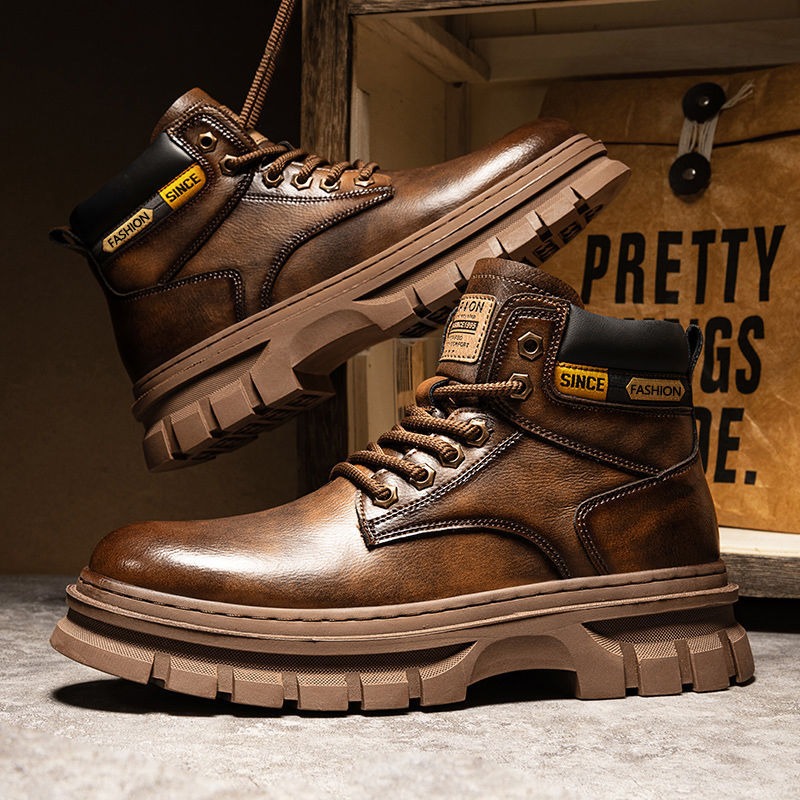 Leather Work Boots - ヴィンテージ メンズ プラットフォーム アンクルブーツ 秋冬 ブリティッシュ