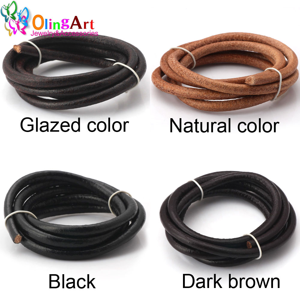 Leatherwork Diy - Olingart-ネックレス用レザーコード,ラウンドコード,カラーブラック/ナチュラル/ブラウン,直径1.5/2/3/4/5/6mm