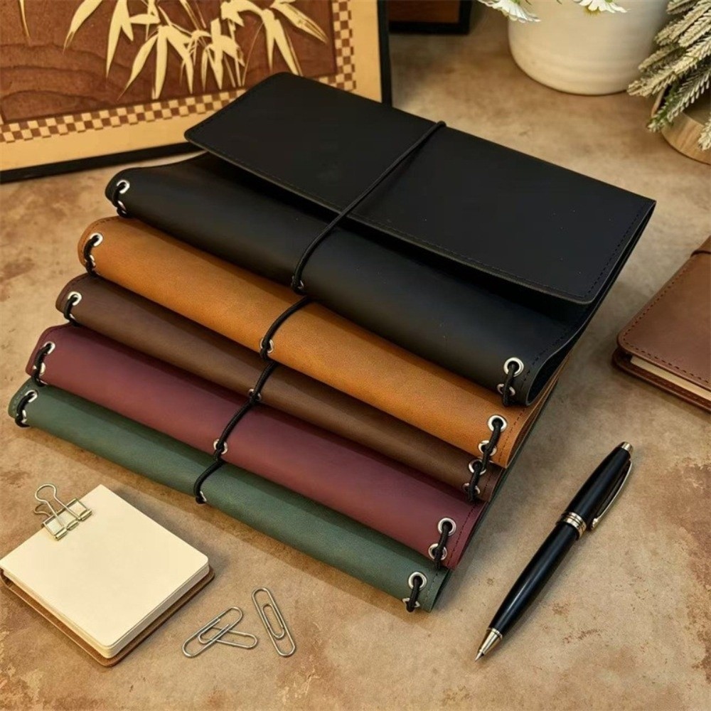 Leather Work Notebook - A5ノートオーガナイザー ルーズリーフ コンパクトノートカバー クレイジーホースレザー ジャーナルカバー ホビー用ブック保護カバー