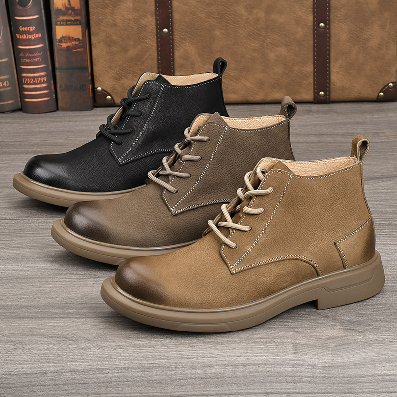 Leather Work Western - LIHUAMAO グレード A 牛革ワークブーツオートバイブーツウエスタンブーツカジュアルメンズシューズアウトドアシューズハイキングブーツ