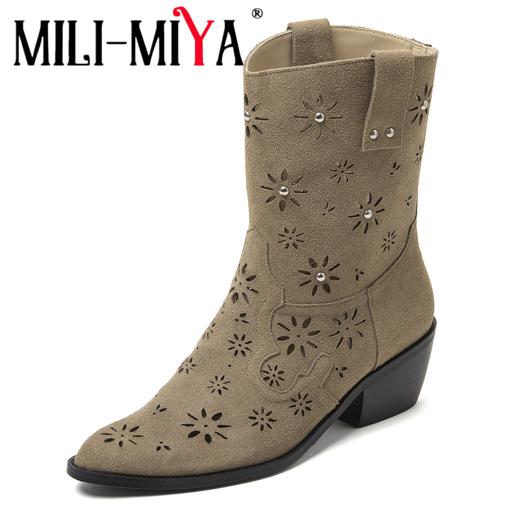 Leather Work Western - MILI-MIYA 2026 レディース ウエスタン カウボーイ アンクルブーツ