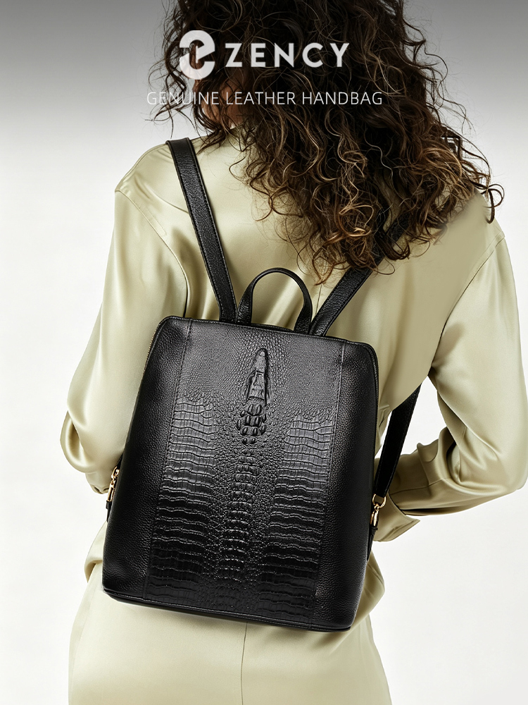 Leather Work Backpack - Zency レディース クロコダイルレザー バックパック 100% 本物の天然素材