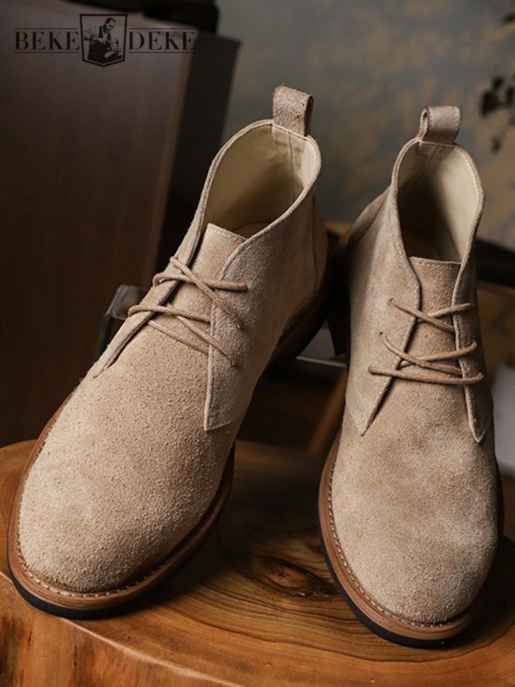 Leather Work Boots - ファッション多用途男性レースアップカラーブロック牛スエードラウンドトゥ耐久性のある手作りアンクルブーツレジャープラットフォーム作業靴