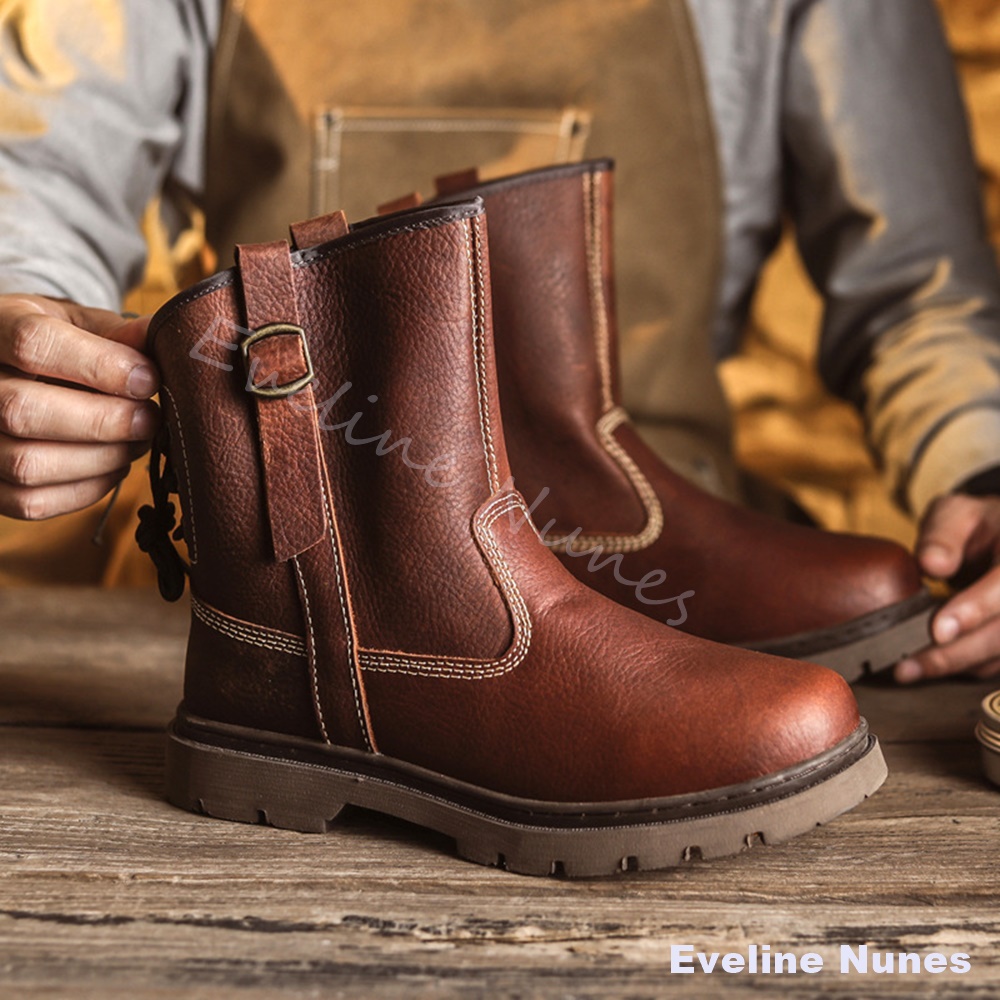 メンズトップグレイン牛革ハイカットワークブーツ、レースアップ - Leather Work Western のレビューと価格