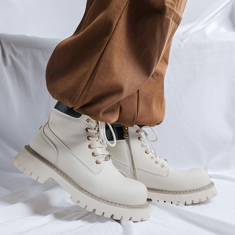 プラスサイズメンズファッションパーティー宴会ドレスプラットフ - Leather Work Boots のレビューと価格