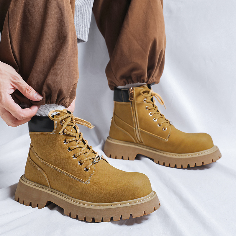 プラスサイズメンズファッションパーティー宴会ドレスプラットフ - Leather Work Boots のレビューと価格