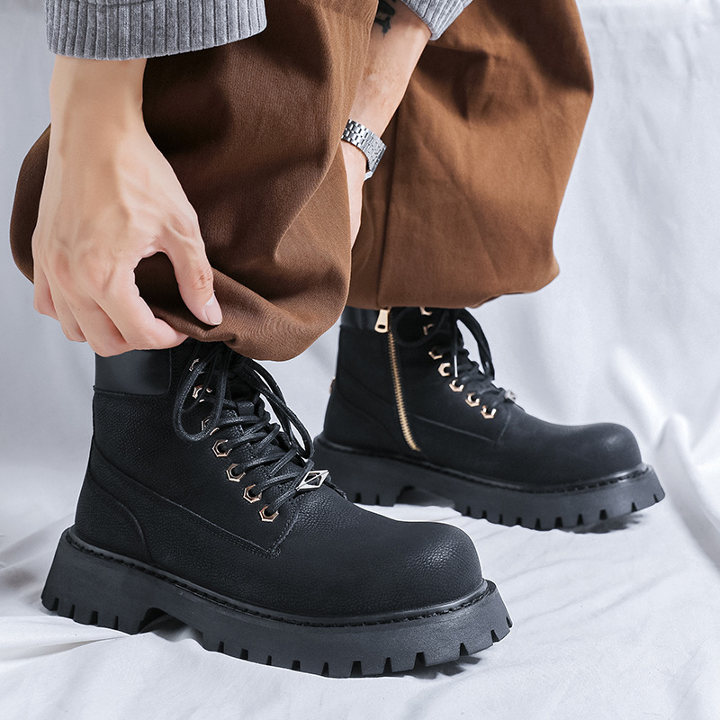 プラスサイズメンズファッションパーティー宴会ドレスプラットフ - Leather Work Boots のレビューと価格