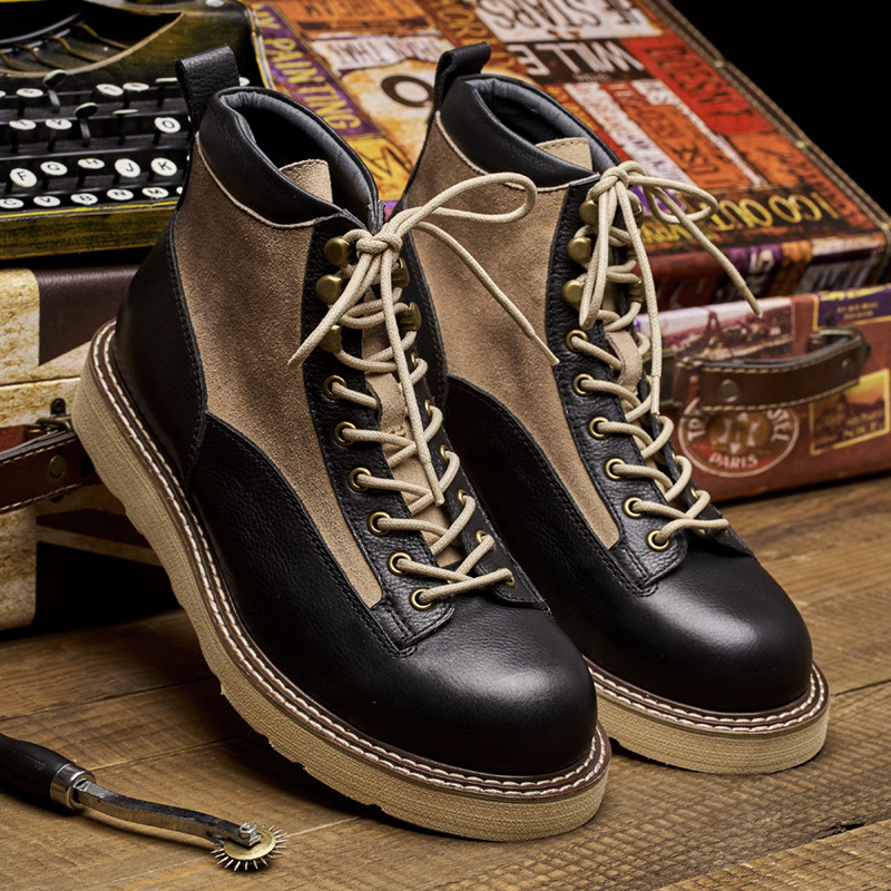 メンズショートトゥワークブーツ、アメカジスタイル本革ハイカッ - Leather Work Boots のレビューと価格