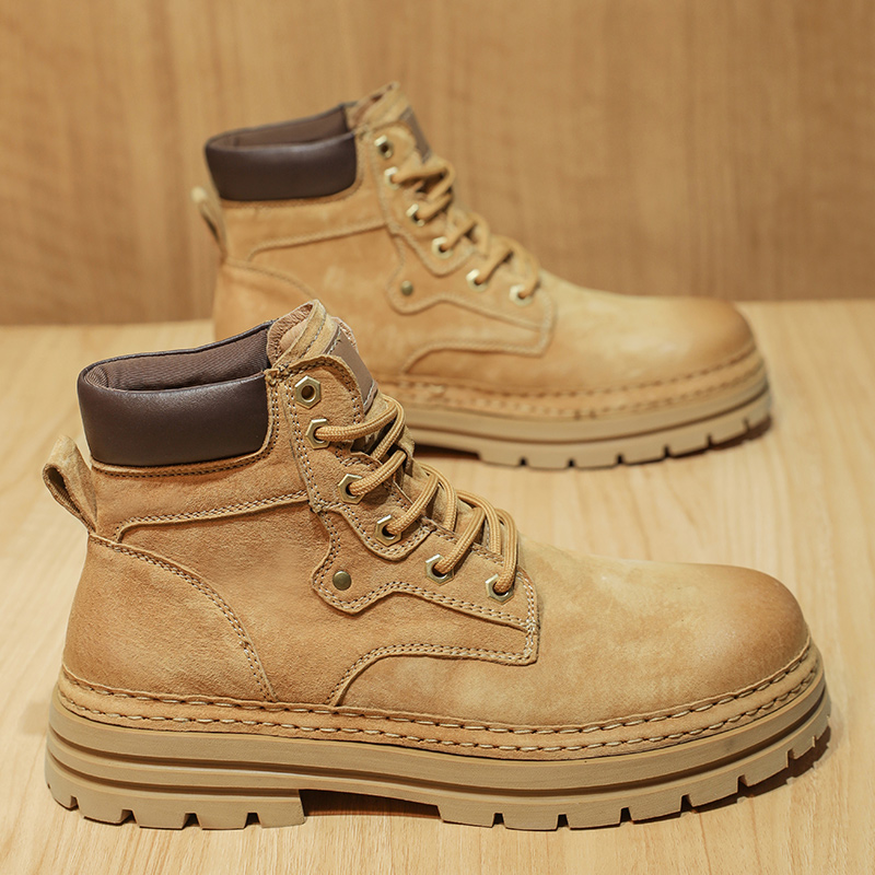 メンズファッション 春のプラットフォームブーツ 快適なレザー - Leather Work Boots のレビューと価格