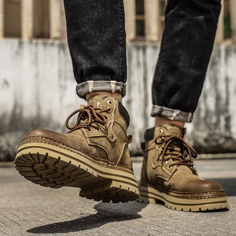 メンズファッション 春のプラットフォームブーツ 快適なレザー - Leather Work Boots のレビューと価格
