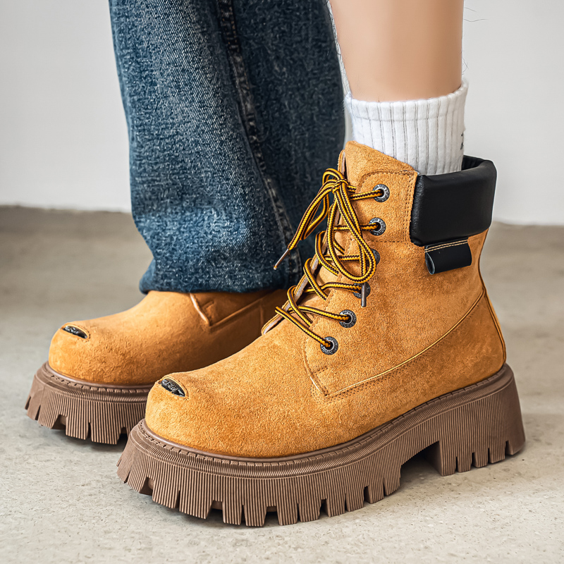 クラシックハイトップブーツアウトドアレザーメンズカジュアルア - Leather Work Boots のレビューと価格