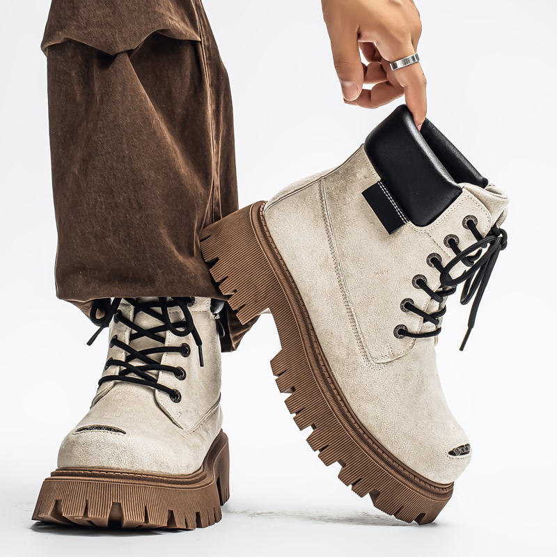 クラシックハイトップブーツアウトドアレザーメンズカジュアルア - Leather Work Boots のレビューと価格