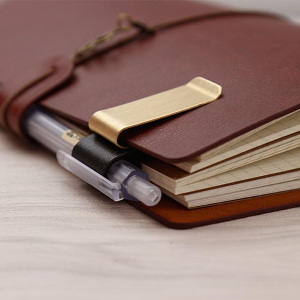 手作り革製真鍮ステンレス鋼ペンホルダークリップジャーナルノー - Leather Work Notebook のレビューと価格