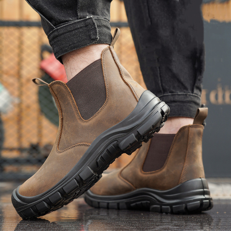 大きいサイズのメンズファッション、スチールトゥカバー付きワー - Leather Work Boots のレビューと価格