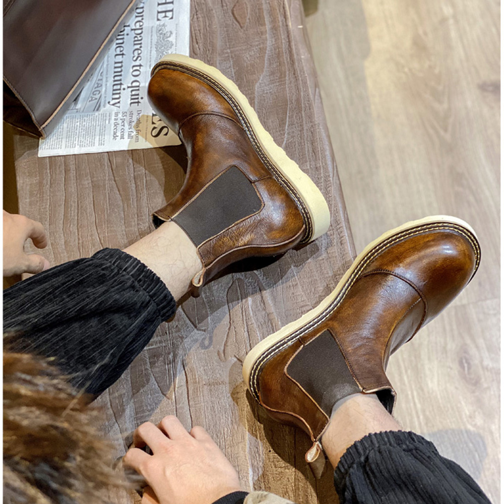 レトロメンズ本革チェルシーブーツハイカットレザーシューズアウ - Leather Work Western のレビューと価格