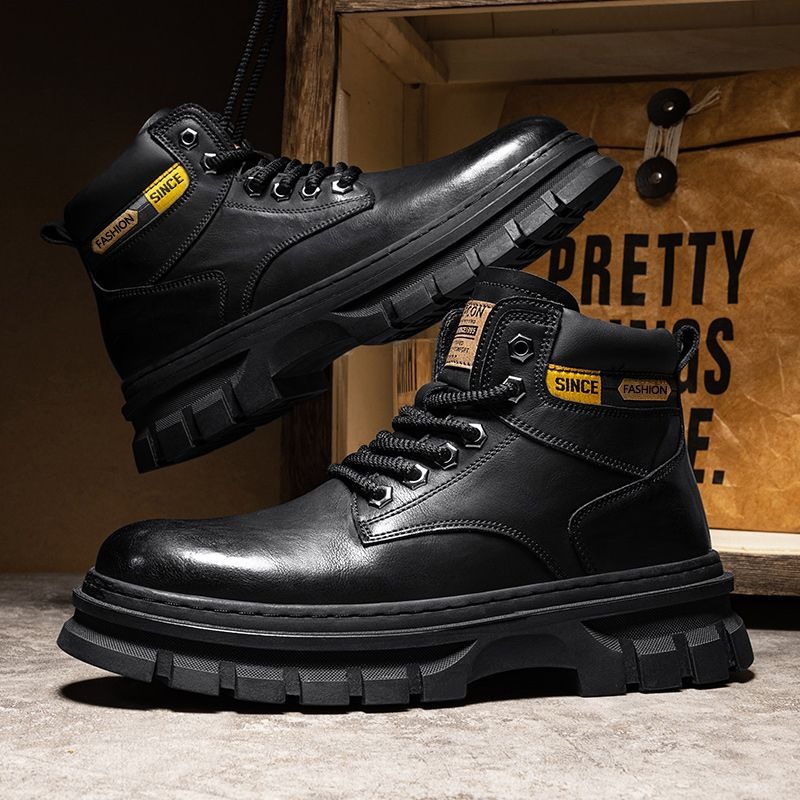 ヴィンテージ メンズ プラットフォーム アンクルブーツ 秋冬 - Leather Work Boots のレビューと価格