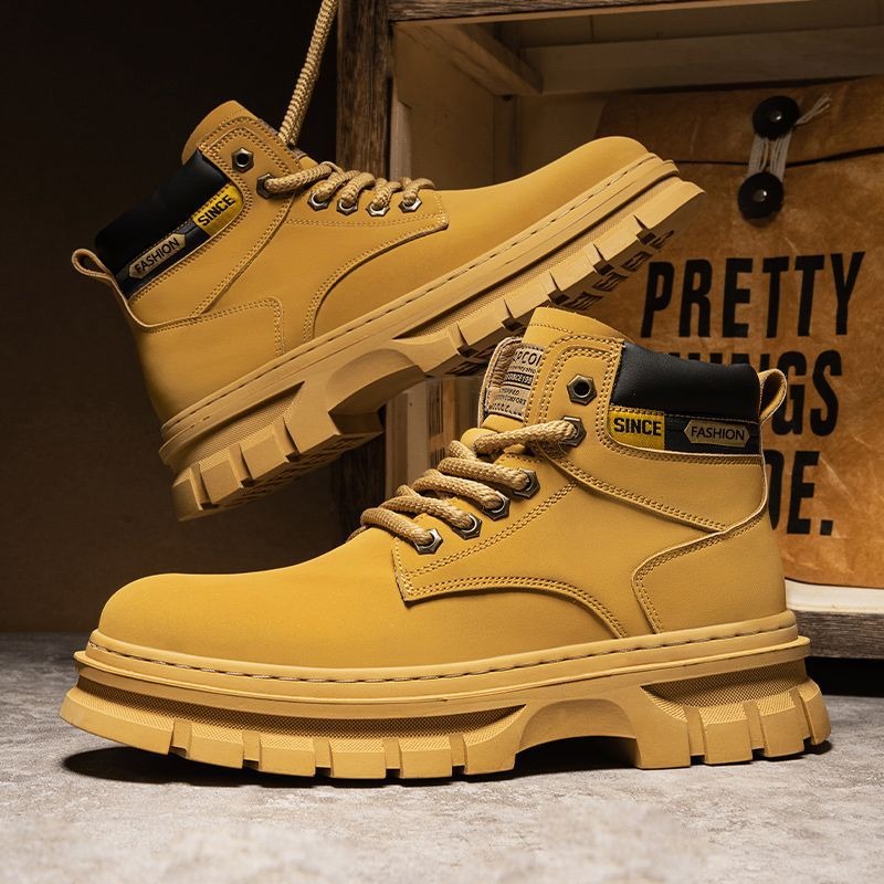 ヴィンテージ メンズ プラットフォーム アンクルブーツ 秋冬 - Leather Work Boots のレビューと価格