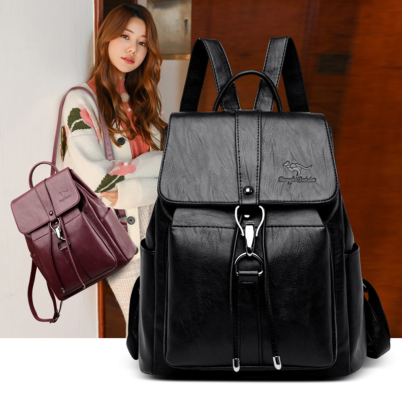 抗盗難バックパック女性のショルダーバッグ有名なブランドレザー - Leather Work Backpack のレビューと価格