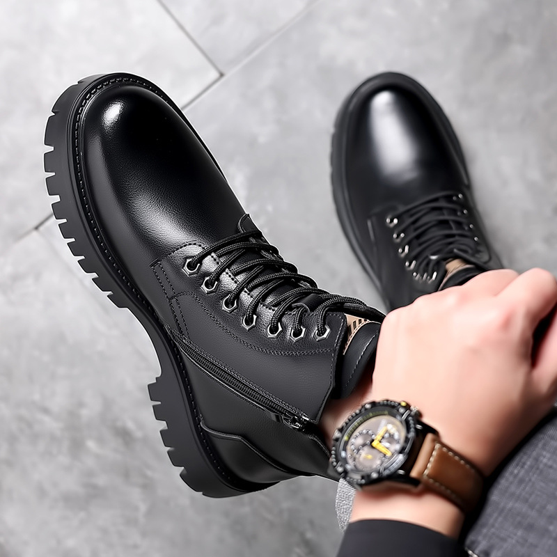 男性クラシック本革ブーツ秋冬防水暖かいプラットフォーム作業靴 - Leather Work Boots のレビューと価格