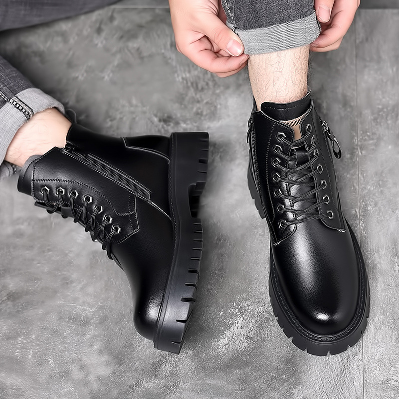 男性クラシック本革ブーツ秋冬防水暖かいプラットフォーム作業靴 - Leather Work Boots のレビューと価格