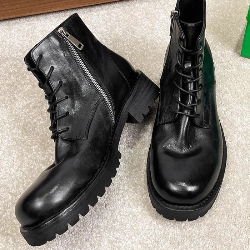 英国ファッションメンズアンクルブーツ本革レトロレースアップ作 - Leather Work Boots のレビューと価格