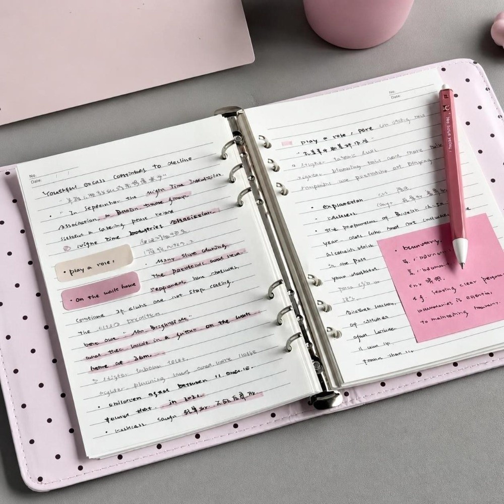 ポルカドット柄ピアノバインダーノート A5 ルーズリーフ K - Leather Work Notebook のレビューと価格