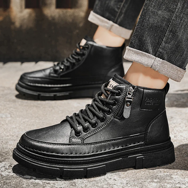 レトロデザインのメンズアンクルブーツ。秋・冬に最適なプラット - Leather Work Boots のレビューと価格