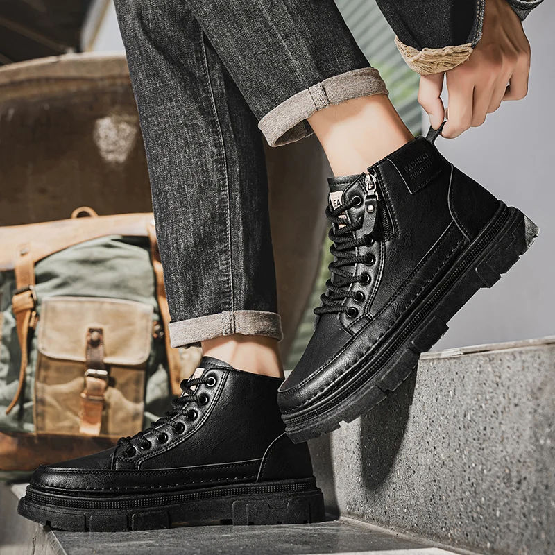 レトロデザインのメンズアンクルブーツ。秋・冬に最適なプラット - Leather Work Boots のレビューと価格