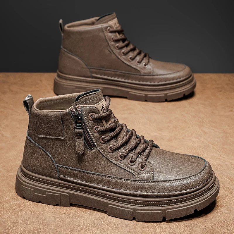 レトロデザインのメンズアンクルブーツ。秋・冬に最適なプラット - Leather Work Boots のレビューと価格