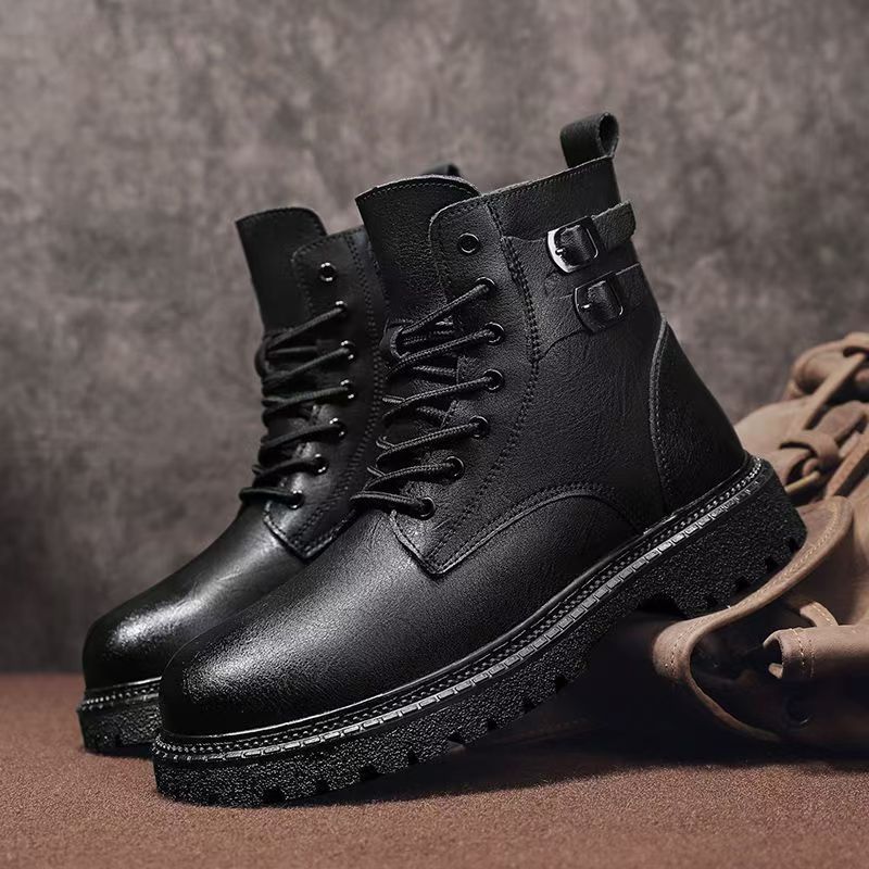 メンズ秋冬大きいサイズ本革ハイカットブーツ厚底滑り止めジッパ - Leather Work Boots のレビューと価格