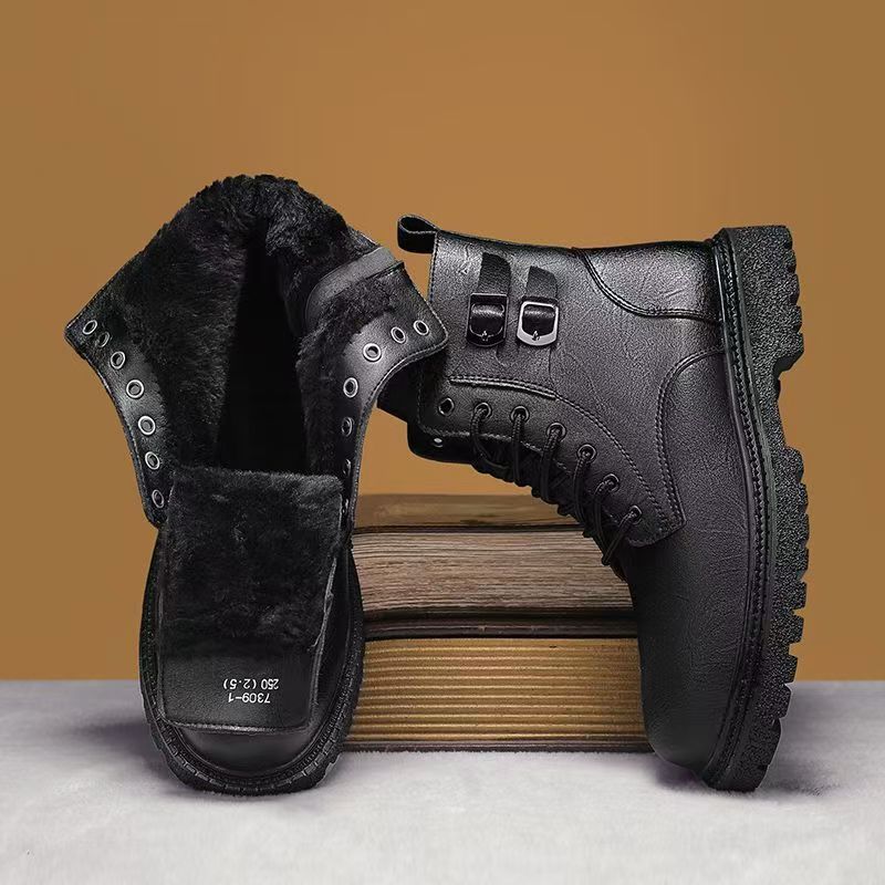 メンズ秋冬大きいサイズ本革ハイカットブーツ厚底滑り止めジッパ - Leather Work Boots のレビューと価格