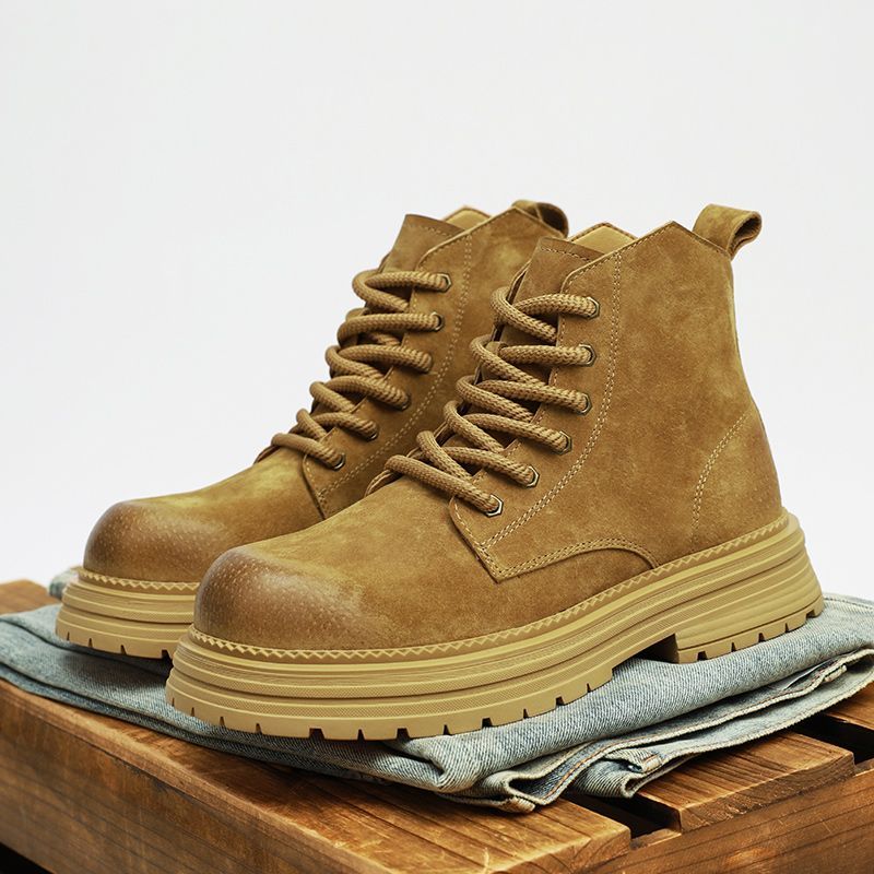 高品質男性アンクルブーツファッションレザーブーツアウトドアカ - Leather Work Boots のレビューと価格
