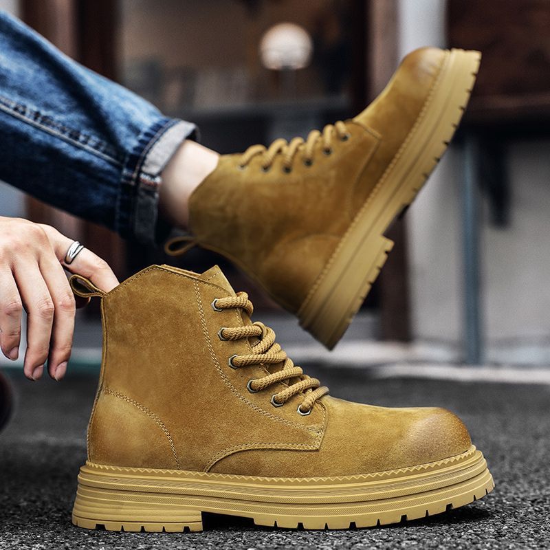 高品質男性アンクルブーツファッションレザーブーツアウトドアカ - Leather Work Boots のレビューと価格