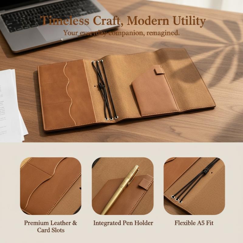 詰め替え可能なクレイジーホースレザーバインダーオーガナイザー - Leather Work Notebook のレビューと価格