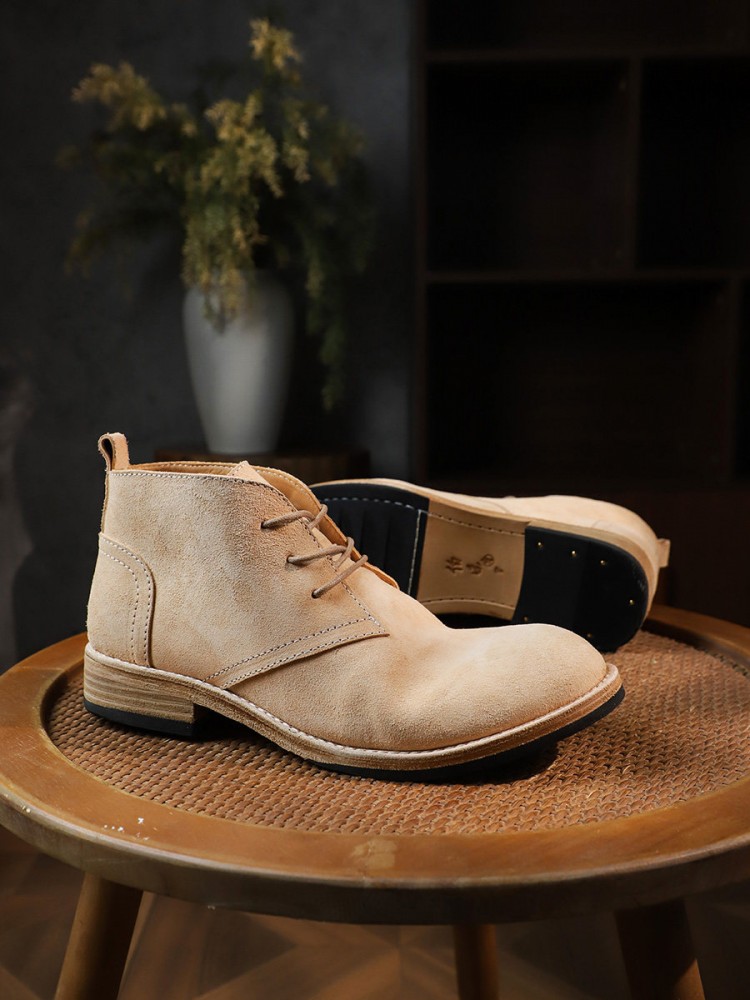 ファッション多用途男性レースアップカラーブロック牛スエードラ - Leather Work Boots のレビューと価格