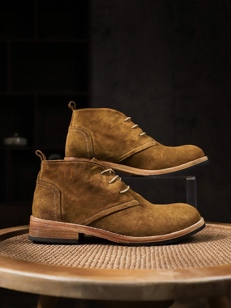 ファッション多用途男性レースアップカラーブロック牛スエードラ - Leather Work Boots のレビューと価格