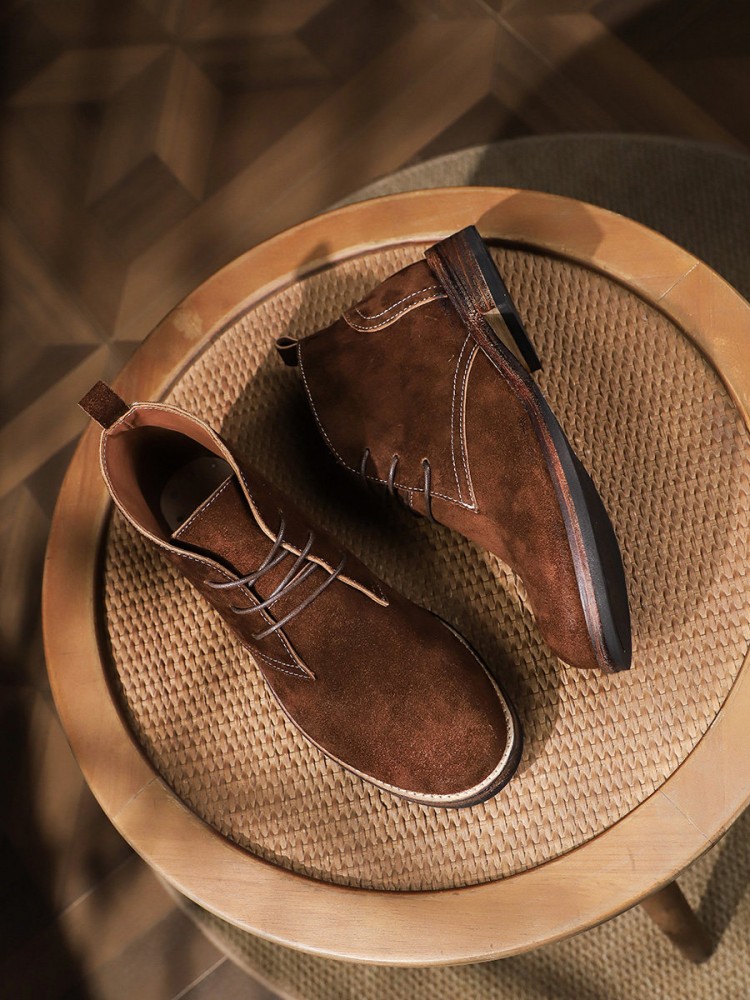 ファッション多用途男性レースアップカラーブロック牛スエードラ - Leather Work Boots のレビューと価格